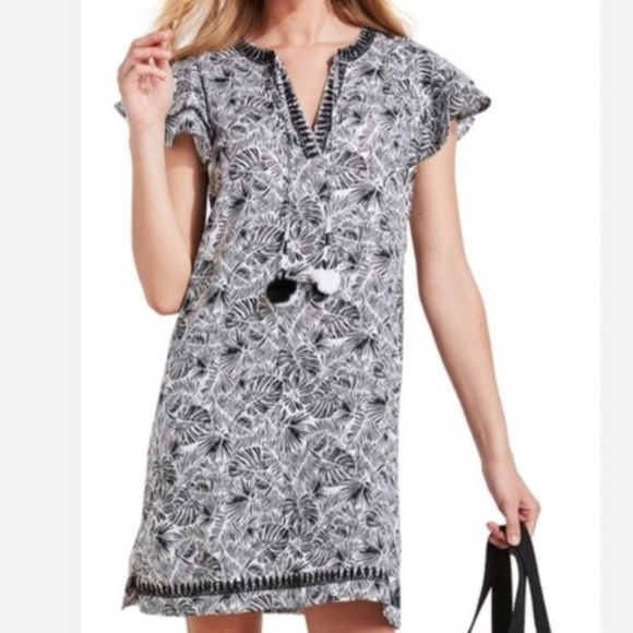 Vineyard Vines Dresses & Skirts - NWT Vineyard Vines Linear Palms Tunic Dress 100% Linen Black White Tassel Tie LG